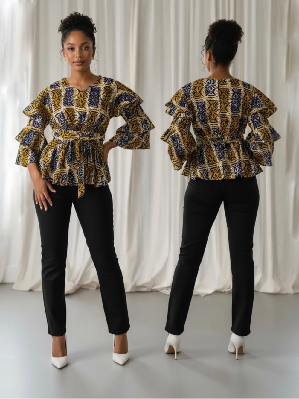 African print long sleeve peplum layered sleeve like farm rio 100% cotton